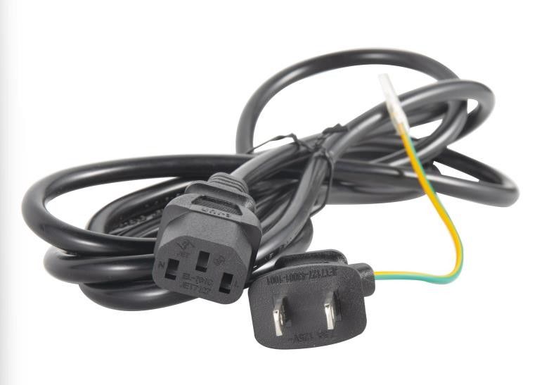 Cordons d'alimentation internationaux de 6 pieds, cordons d'alimentation japonais à 2 broches 125V