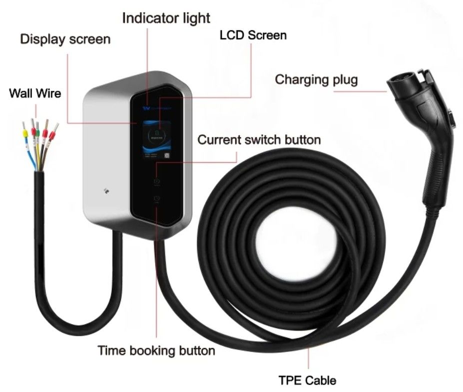 7KW 9KW 11KW 2.4 écran LCD couleur Wall Ev chargeurs Ip54 110-240V