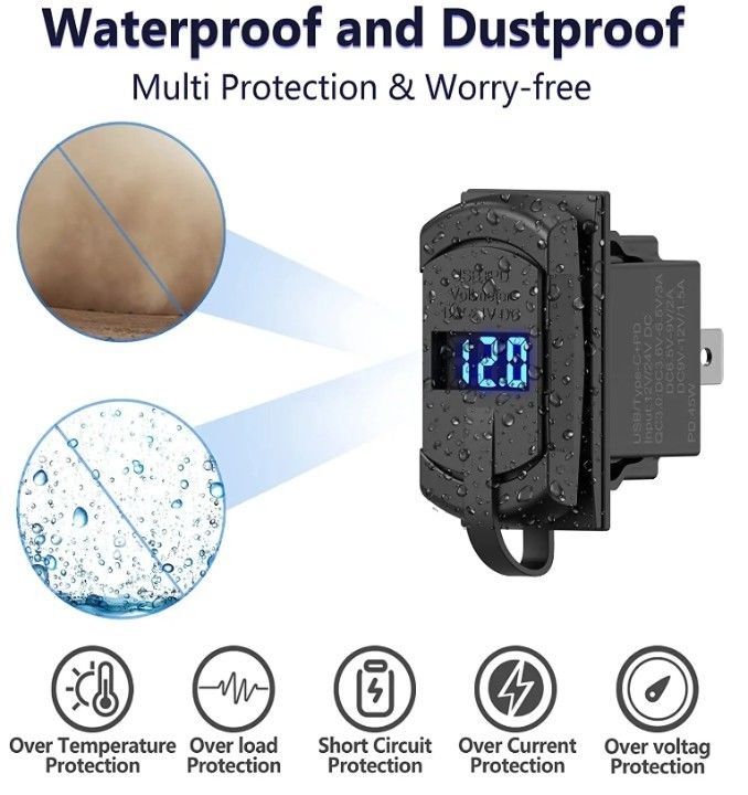 12v 24v chargeur usb commutateur rocker prise de recharge rapide prise étanche rapide double Pd Qc3.0 pour voitures bateau
