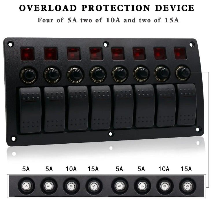 Sur le panneau de commutation en aluminium rocker étanche à l'eau 8 gang 3 brocheur de circuit protection contre la surcharge