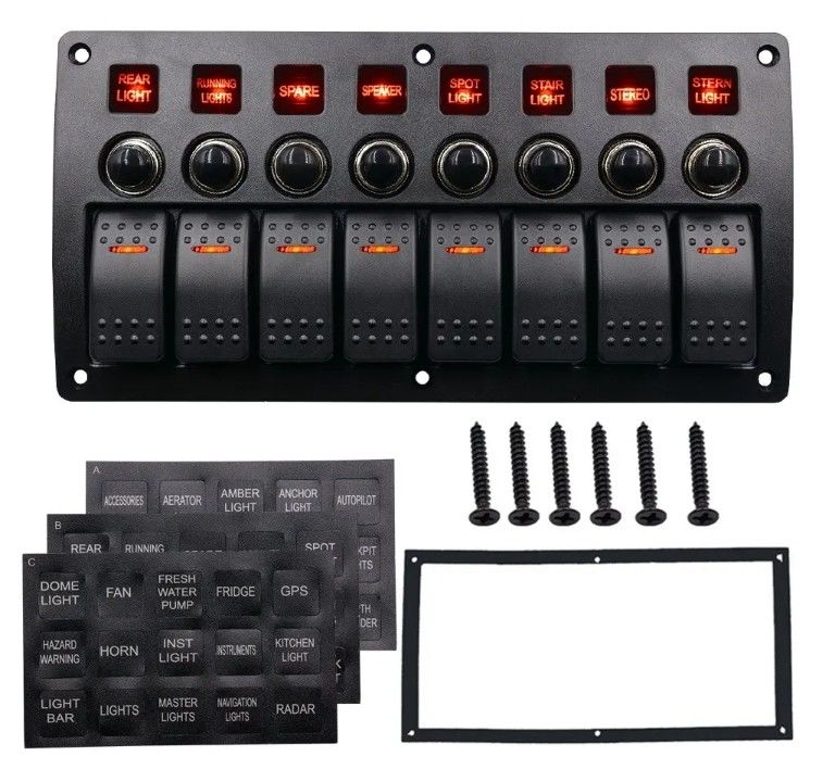 Sur le panneau de commutation en aluminium rocker étanche à l'eau 8 gang 3 brocheur de circuit protection contre la surcharge