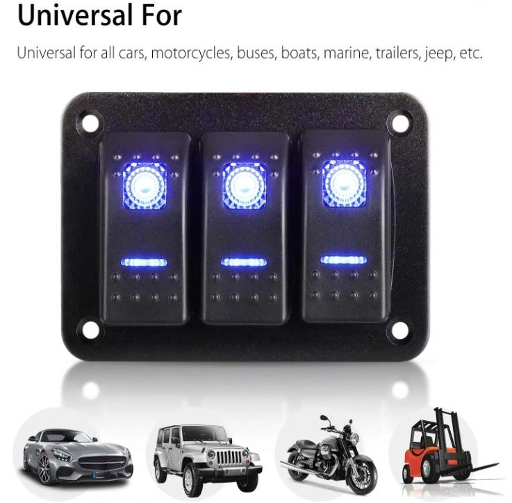 DC 12V 24V Blue LED rétroéclairé 3 Gang Aluminium 5 broches ON et OFF