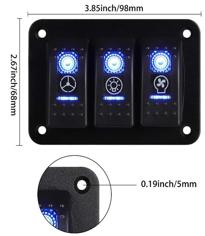 DC 12V 24V Blue LED rétroéclairé 3 Gang Aluminium 5 broches ON et OFF