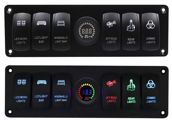 Couleur Voltmètre 6 Gang DC12V 24V Led On Off 5 PIN Rocker Panneau de commutation pour caravane automobile marine