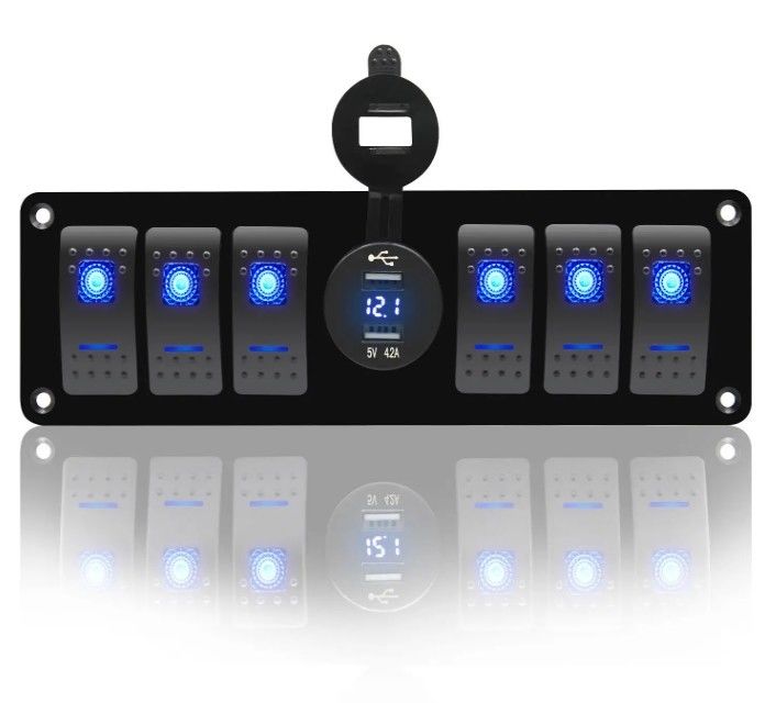 Couleur Voltmètre 6 Gang DC12V 24V Led On Off 5 PIN Rocker Panneau de commutation pour caravane automobile marine