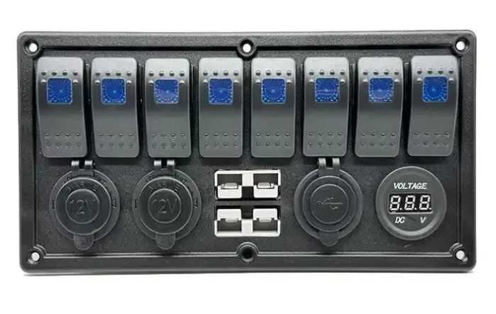 Panneau de commutation 12V 8 Way Gang Rocker avec prise Anderson double W / 50A prise d'alimentation et double USB