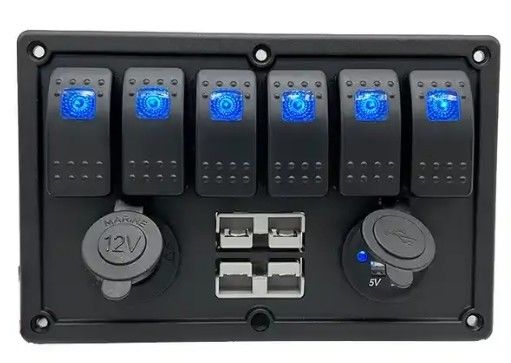 Panneau de commutation 12V 8 Way Gang Rocker avec prise Anderson double W / 50A prise d'alimentation et double USB