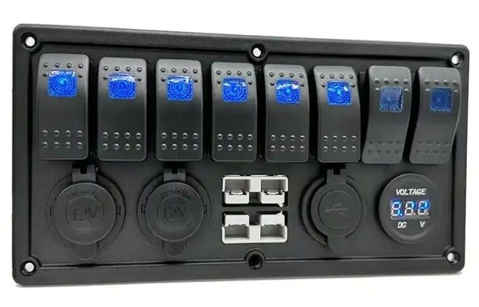 Panneau de commutation 12V 8 Way Gang Rocker avec prise Anderson double W / 50A prise d'alimentation et double USB