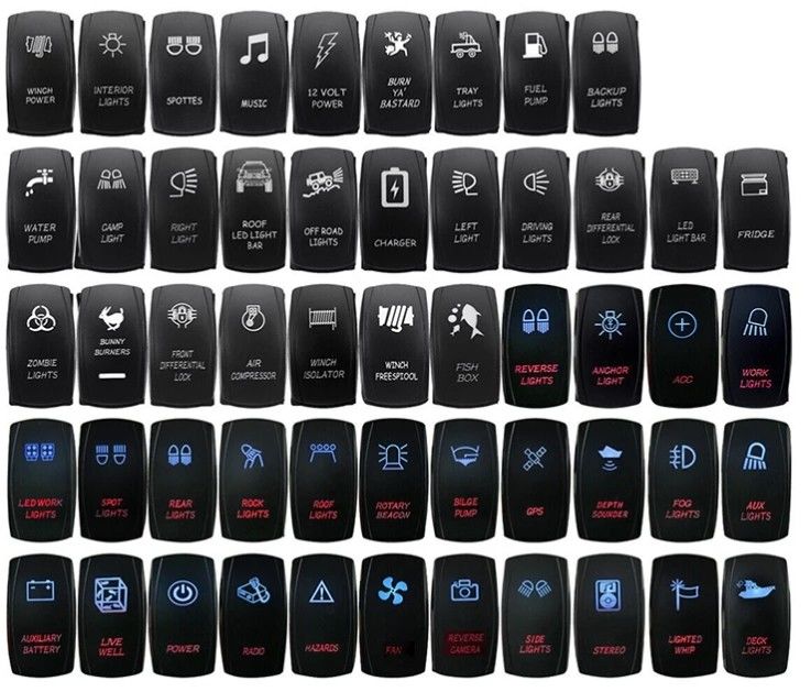 12V 24V Oem Symbole personnalisé Marine Led étanche 24 Volt Marine 4 Pin 5Pin Onoffon Rocker Switch
