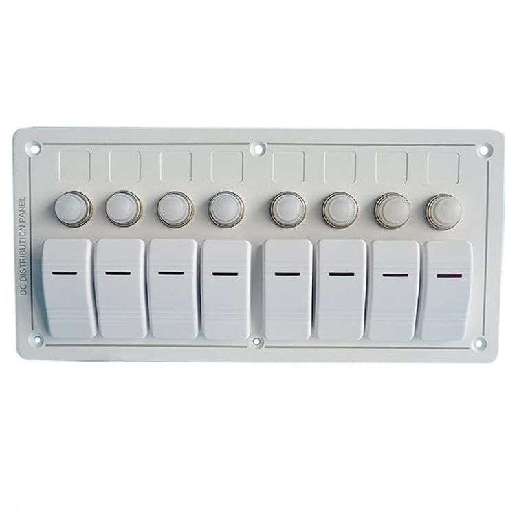 12-24V 6 Panneau de commutation de bateau de gang bleu LED Rocker On-off Détecteur de circuit optional