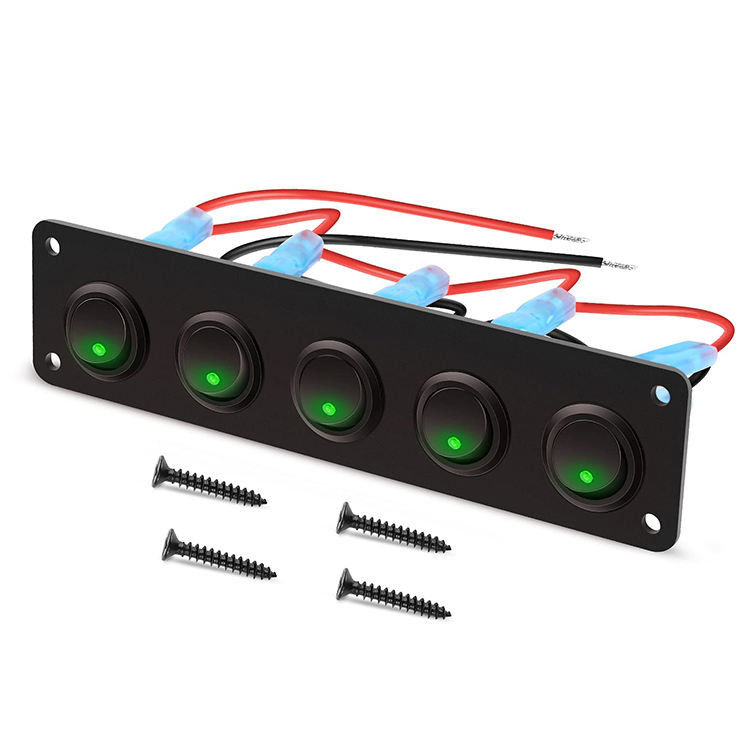5 Panneau de commutateur Gang Rocker 20A 3 broches allumées et éteintes 12V Green Toggle Switch Pour voitures camions bateaux
