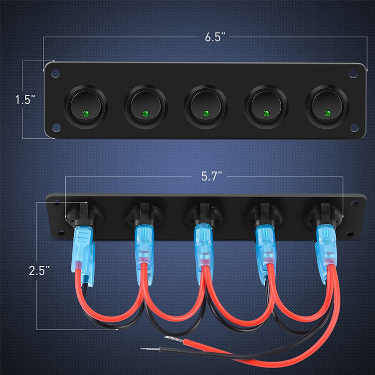5 Panneau de commutateur Gang Rocker 20A 3 broches allumées et éteintes 12V Green Toggle Switch Pour voitures camions bateaux