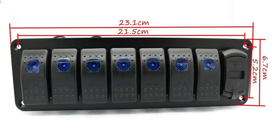 Panneau de commutation DC 12V 7 Gang Rocker avec LED à double chargeur USB de 4,8 ampères