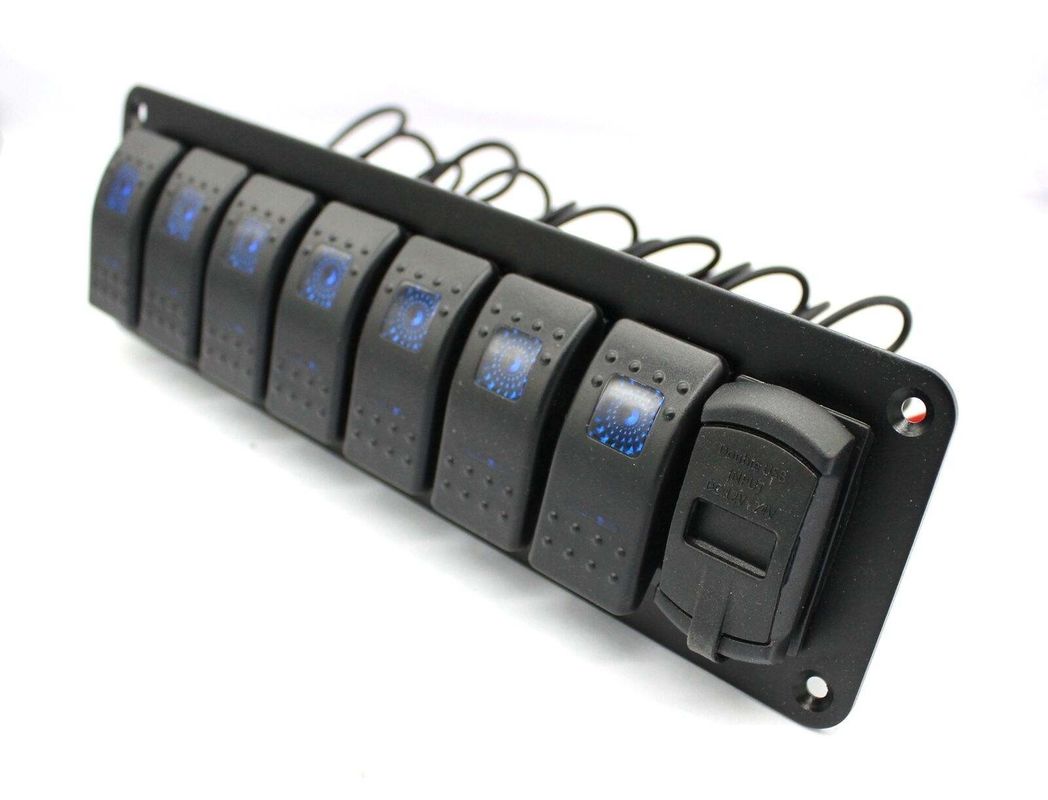 Panneau de commutation DC 12V 7 Gang Rocker avec LED à double chargeur USB de 4,8 ampères