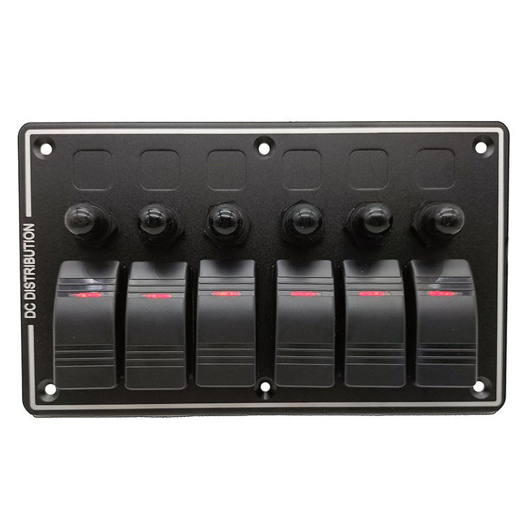 Panneau de commutation DC 12V 6 Gang Rocker avec LED rouge pour bateau de voiture