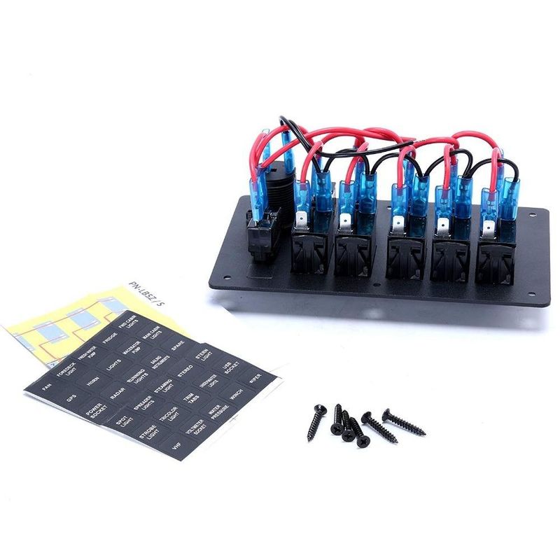 Panneau de commutation DC 12V 6 Gang Rocker avec LED rouge pour bateau de voiture